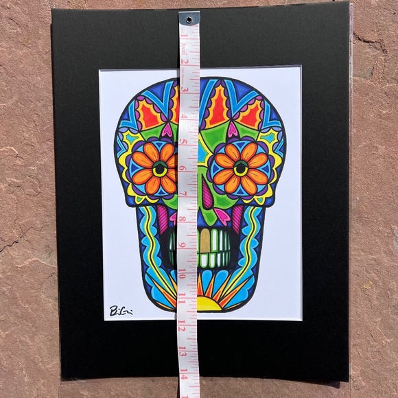 Art - Orange Daisy Eyes Skull Matted Print; Rare/few prints available; Frameable - Picture 6 of 6